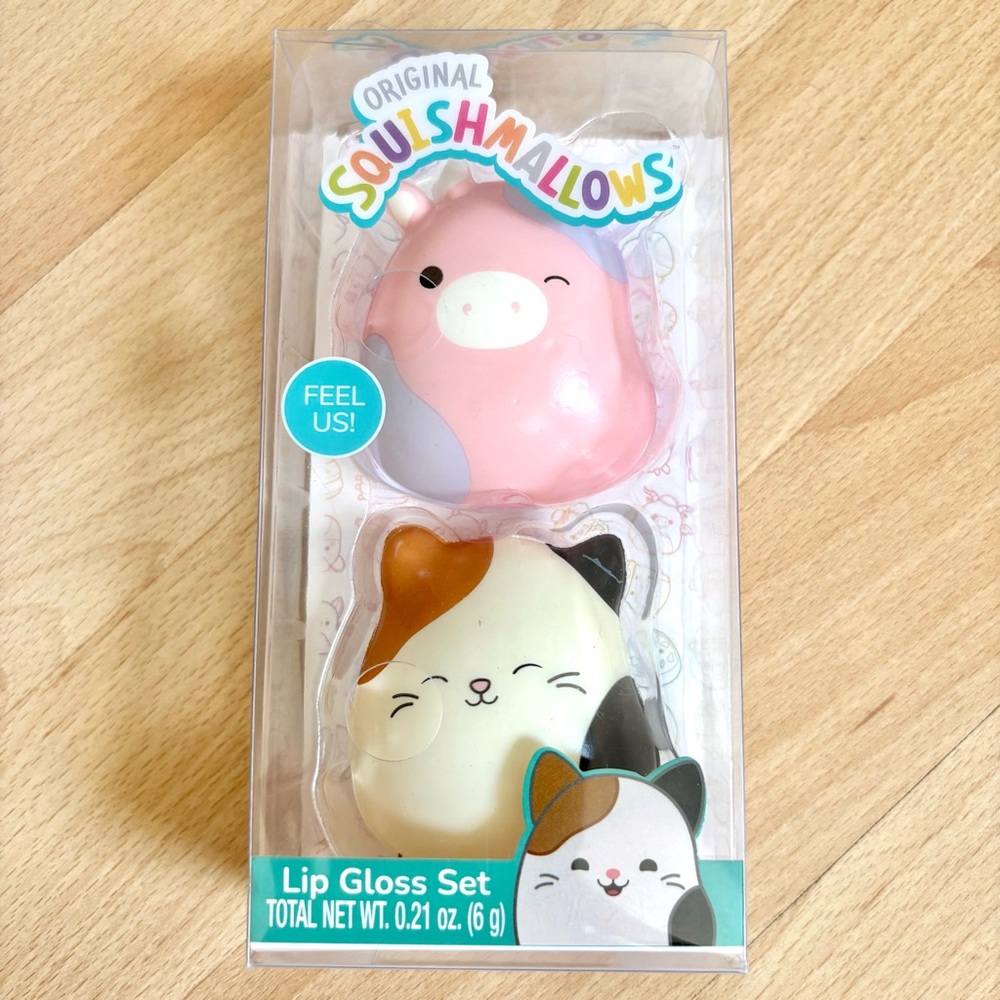 Squishmallows LIP GLOSS Set | Cow PATTY (Strawberry 🍓) & Cat CAM (Coconut 🥥)